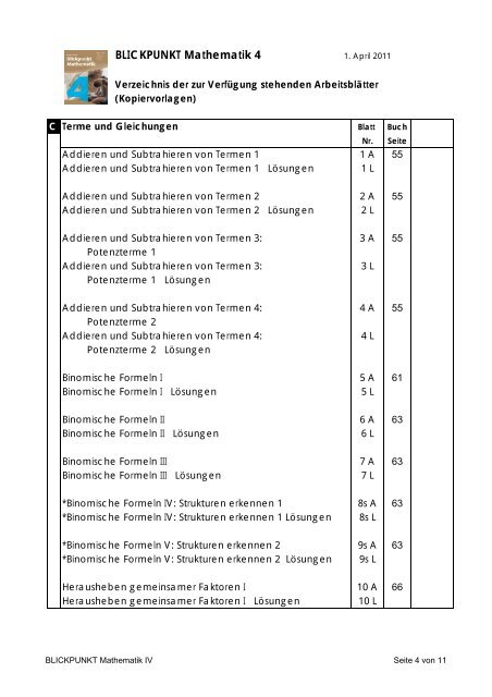 BLICKPUNKT MATHEMATIK 4 - Schule.at