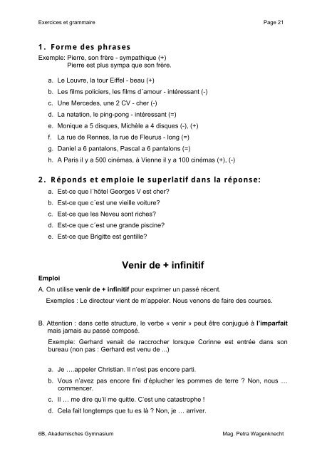 Venir De Infinitif Schule At