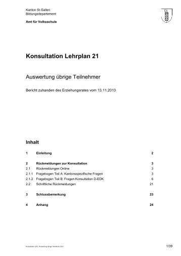 Auswertung Konsultation LP 21 übrige Teilnehmer ... - schule.sg.ch