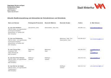 Adressliste und ZustÃƒÂ¤ndigkeit Winterthurer ... - Schule Winterthur