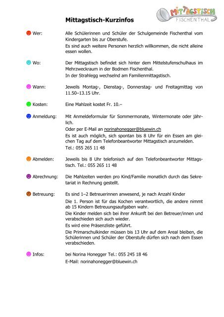 Mittagstisch-Kurzinfos - Die Schule Fischenthal