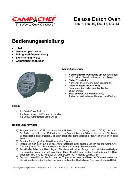 Deluxe Dutch Oven Bedienungsanleitung - BBQ-Scout GmbH