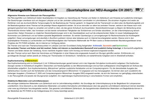 Planungshilfe Zahlenbuch 2 Quartalspla Ne Zur Neu Ausgabe Ch