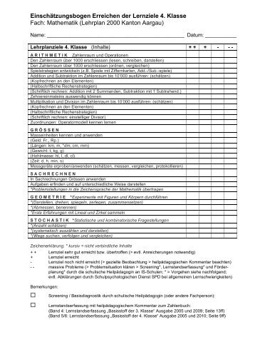 EinschÃ¤tzungsbogen Mathematik 4. Klasse