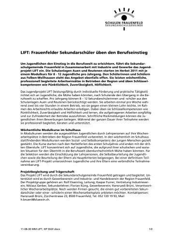 LIFT: Frauenfelder Sekundarschüler üben den Berufseinstieg