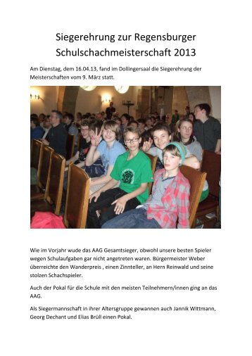 Das AAG ist Regensburger Schulschachmeister 2013! - Schulen in ...