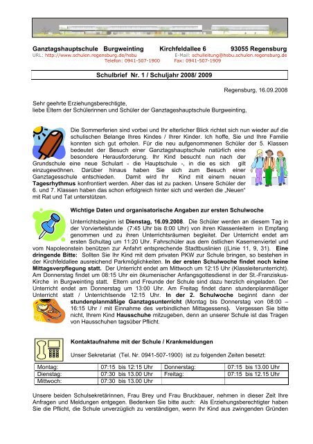 Ganztagshauptschule Burgweinting Kirchfeldallee 6 93055 ...