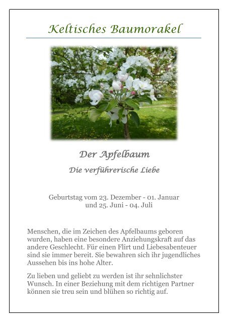 Keltisches Baumorakel     "Der Apfelbaum"