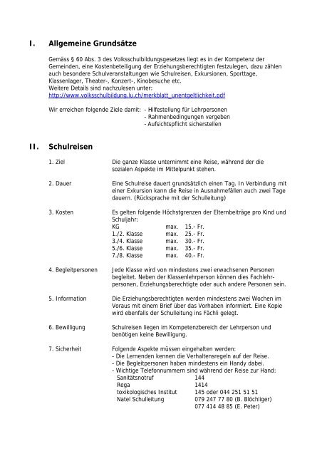 Reglement ÃƒÂ¼ber Schulreisen, Exkursionen und ... - Schule Nottwil