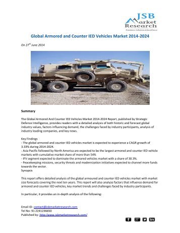 JSB Market Research: Global Armored and Counter IED Vehicles Market 2014-2024