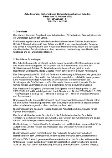 Erlass Arbeitsschutz, Sicherheit und Gesundheitsschutz an Schulen