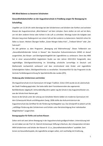 Bericht Gesundheitsbotschafter Augustinerschule Veröffentlichung ...