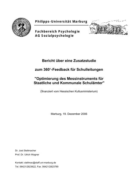 Bericht ÃƒÂ¼ber eine Zusatzstudie zum 360Ã‚Â°-Feedback fÃƒÂ¼r Schulleitungen