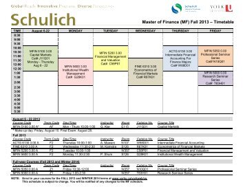 Masters of Finance (MF) Fall 2011 - Timetable