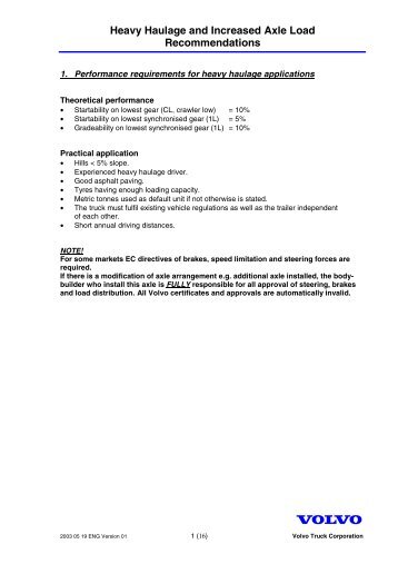 Heavy Haulage and Increased Axle Load Recommendations - Volvo