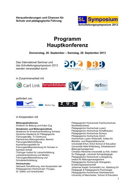 Programm Hauptkonferenz - Schulleitungssymposium