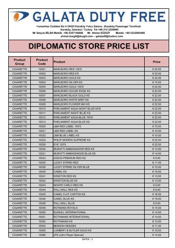 DIPLOMATIC STORE PRICE LIST - Duzgit Group