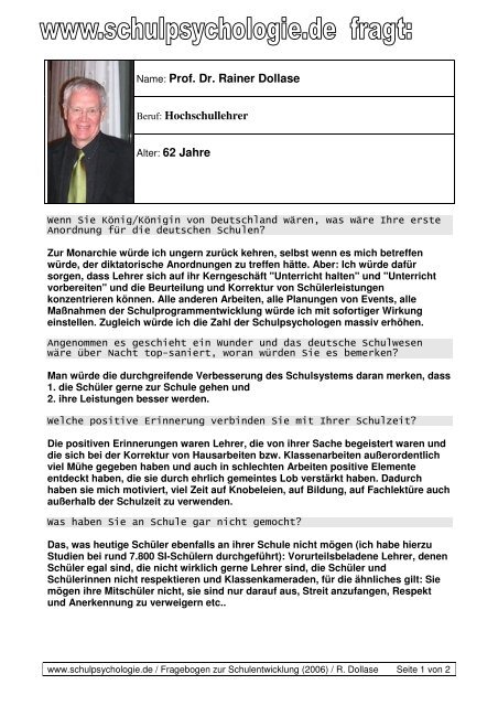 Professor Dr. Rainer Dollase, Hochschullehrer - Schulpsychologie