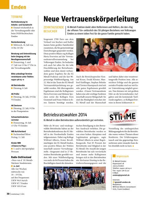 metallzeitung Küste Nr. 7/2014