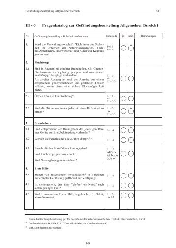 III - 6 Fragenkatalog zur GefÃ¤hrdungsbeurteilung Allgemeiner ...