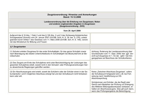 Zeugnisverordnung - Paragraf - Schulrecht fÃ¼r Schleswig-Holstein