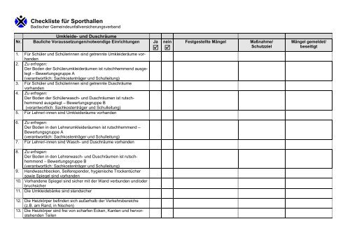 Checkliste fÃ¼r Sporthallen