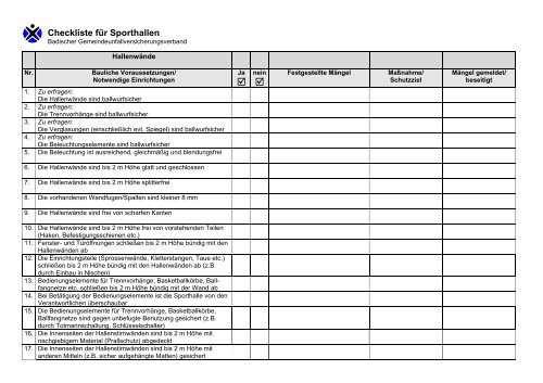 Checkliste fÃ¼r Sporthallen