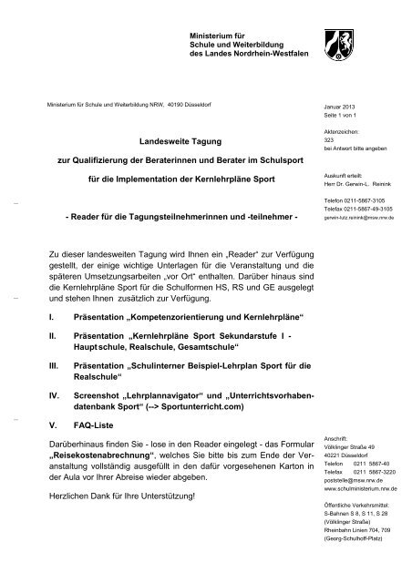 Reader fÃ¼r die Tagungsteilnehmerinnen und ... - Schulsport-NRW