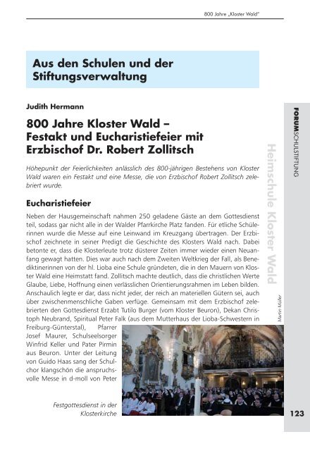 800 Jahre Kloster Wald â Festakt und Eucharistiefeier mit ...