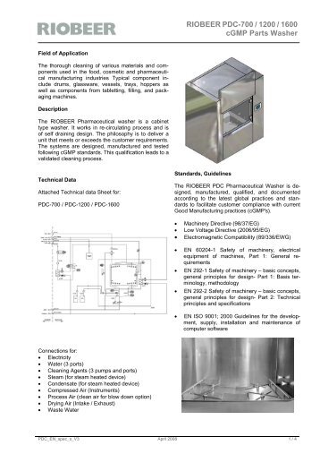 RIOBEER PDC-700 / 1200 / 1600 cGMP Parts Washer