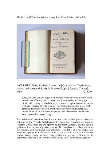 The Best of All Possible Worlds - Very Rare First Edition of Candide