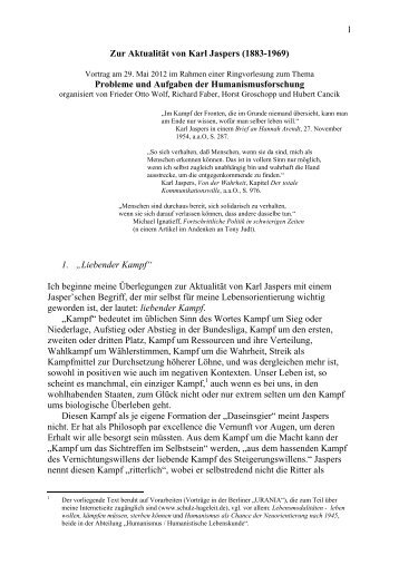1 Zur Aktualität von Karl Jaspers (1883-1969) Probleme und ...