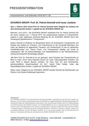 SCHUNCK GROUP: Prof. Dr. Patrick Schmidt wird neuer Justiziar