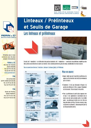 Linteaux / PrÃ©linteaux et Seuils de Garage - Perin & Cie