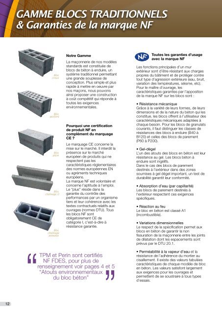 TÃ©lÃ©chargez notre catalogue 6 pages Blocs Traditionnels - Perin & Cie