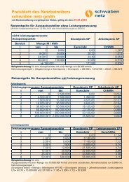 Preisblatt des Netzbetreibers schwaben netz gmbh