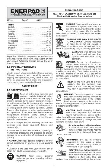 Instruction Sheet 1.0 IMPORTANT RECEIVING ... - Enerpac