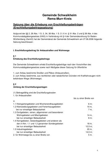 Erschließungsbeitragssatzung - Gemeinde Schwaikheim