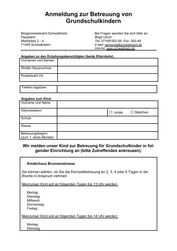 Anmeldung zur Betreuung von Grundschulkindern - Gemeinde ...