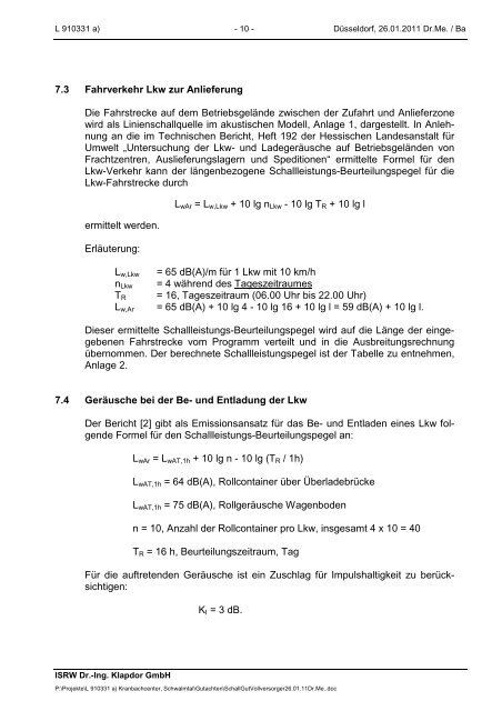 Schallimmissionsschutzprognose nach TA LÃ¤rm