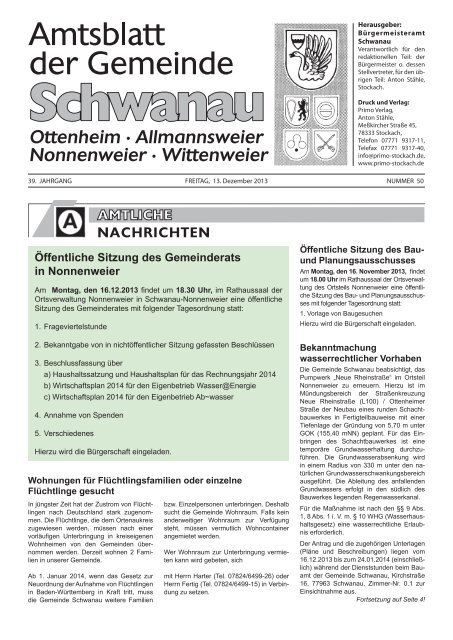 Amtsblatt 50 / 2013 - Schwanau
