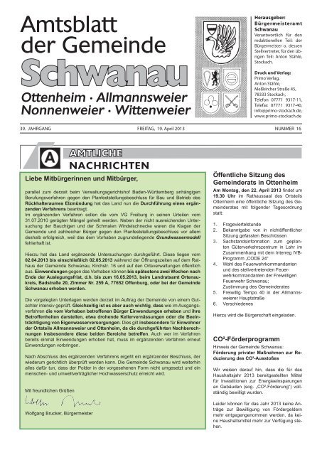 Öffentliche Sitzung des Gemeinderats in Ottenheim CO² ... - Schwanau