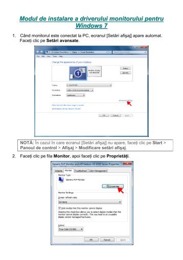 Modul de instalare a driverului monitorului pentru Windows 7