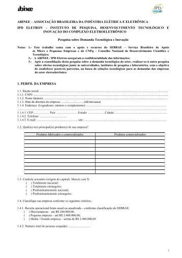 questionário geral a todos os associados - IPD Eletron - Abinee