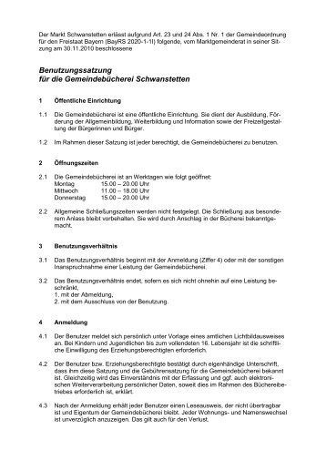 BÃ¼chereisatzung - Gemeinde Schwanstetten