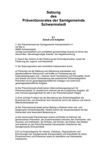 Satzung des PrÃ¤ventionsrates der Samtgemeinde Schwarmstedt