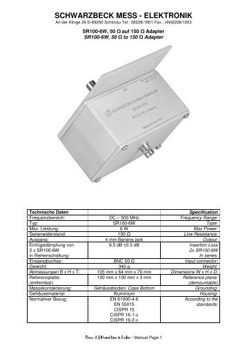 Datenblatt SR100-6W.pdf - Schwarzbeck - Mess-Elektronik