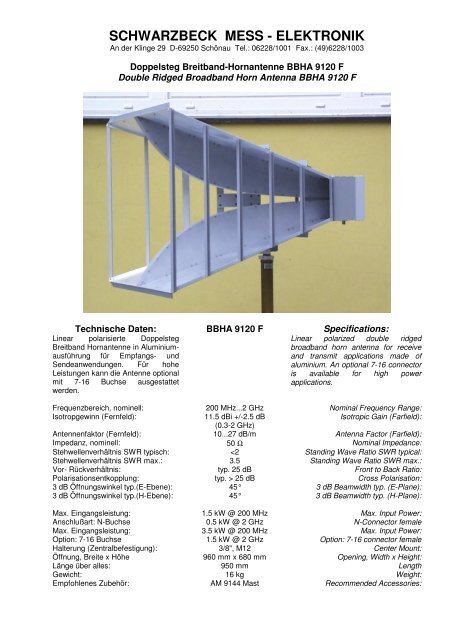 BBHA 9120 F - Schwarzbeck - Mess-Elektronik