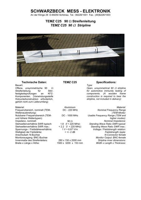 Datenblatt TEMZ C25 - Schwarzbeck - Mess-Elektronik