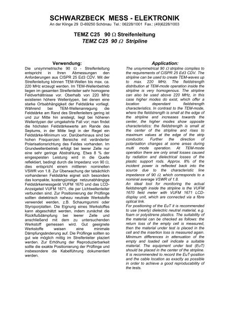 Datenblatt TEMZ C25 - Schwarzbeck - Mess-Elektronik